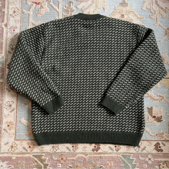 SOLD: LL Bean 100% Wool Birds Eye Sweater Fisherman Olive Green Made in Norway L - Picture 3 of 7